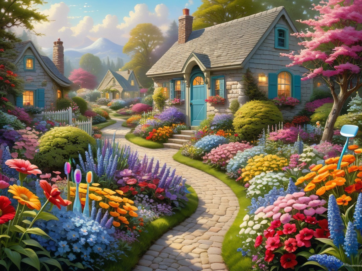 Charming Cottages Amidst Vibrant Flower Gardens