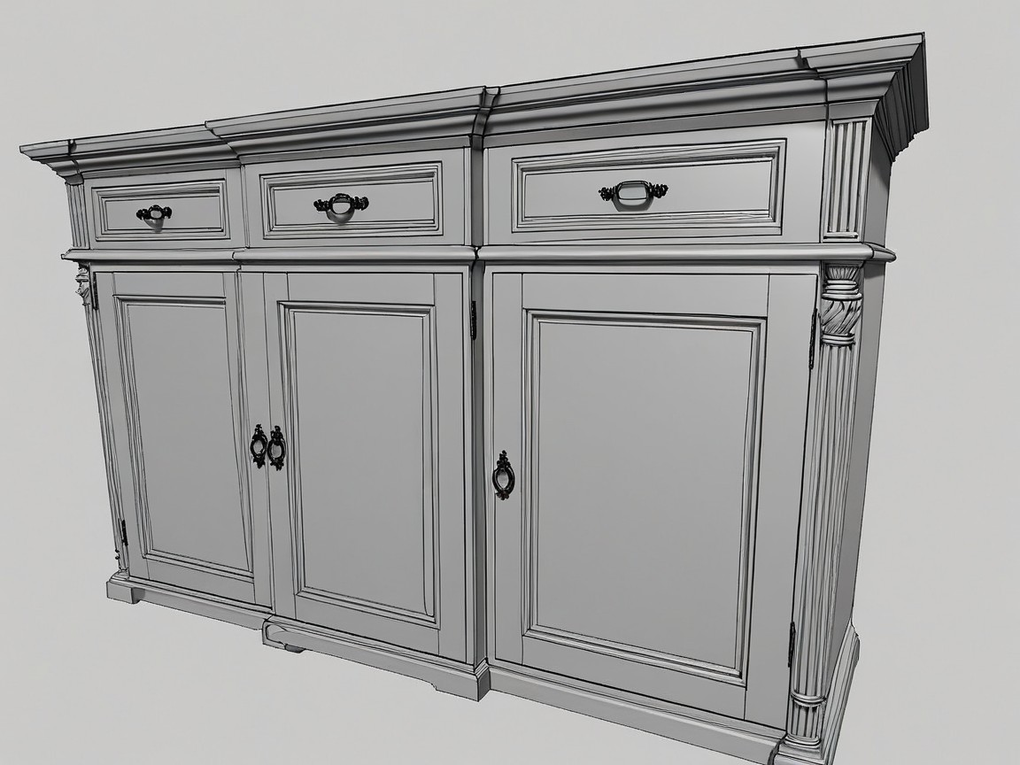 3D Model of Elegant Wooden Sideboard with Details