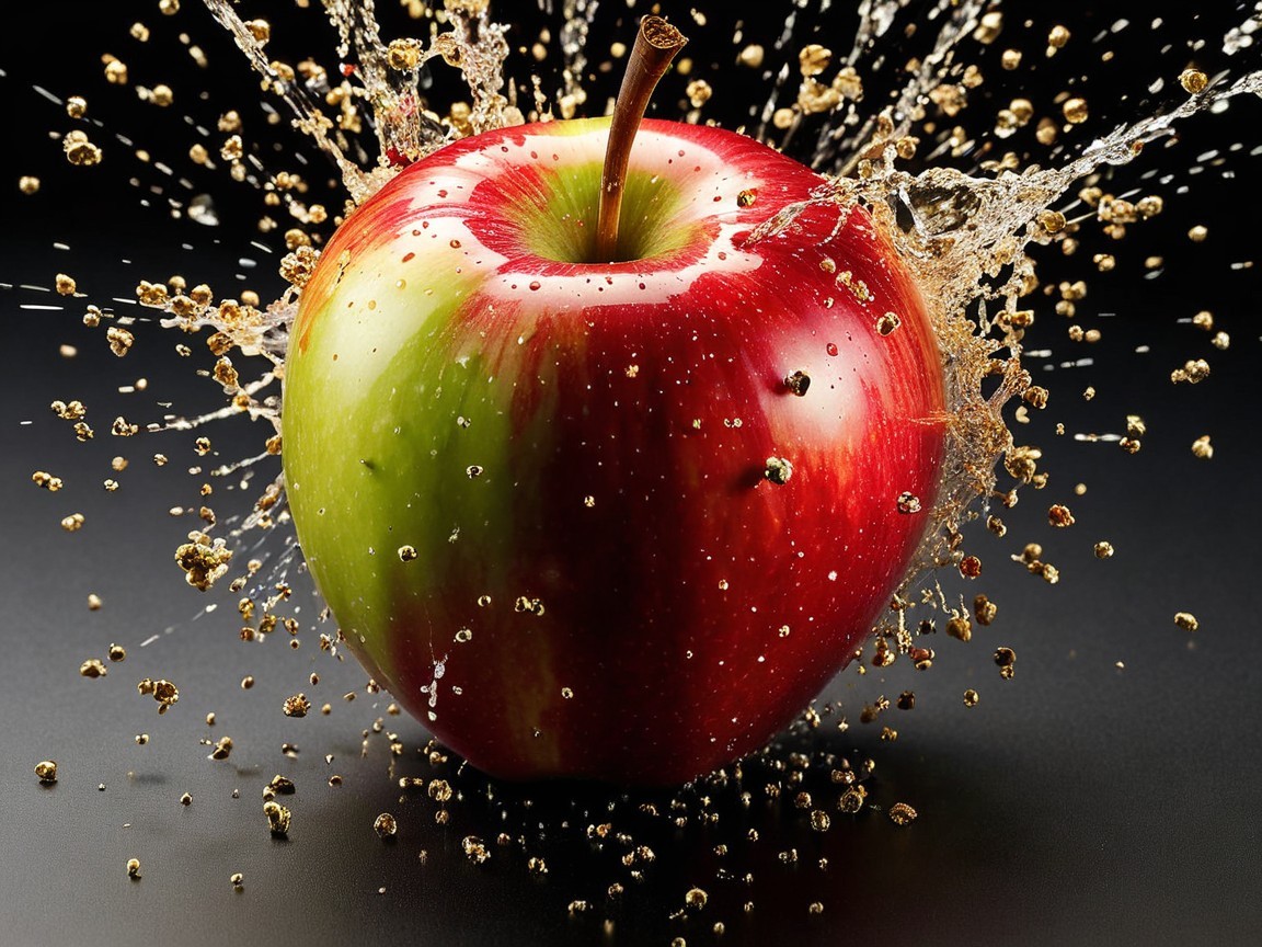 Red and Green Apple with Water Splash on Dark Background