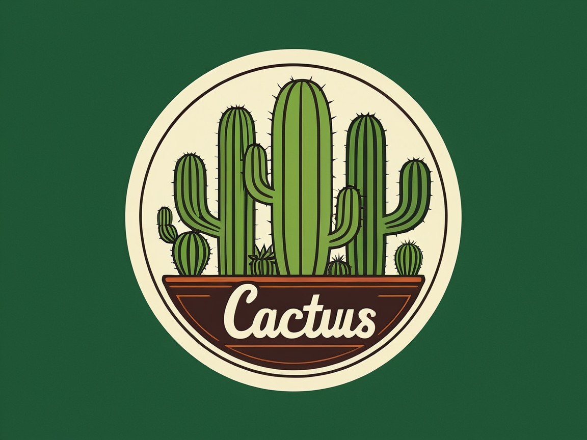 Stylized Illustration of Cacti in Pot with Border
