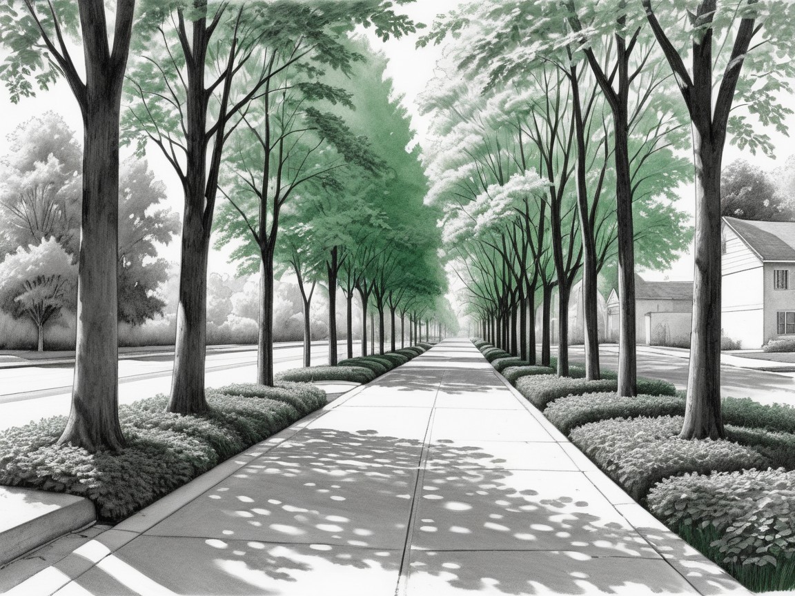 Tree-Lined Pathway in a Peaceful Suburban Setting