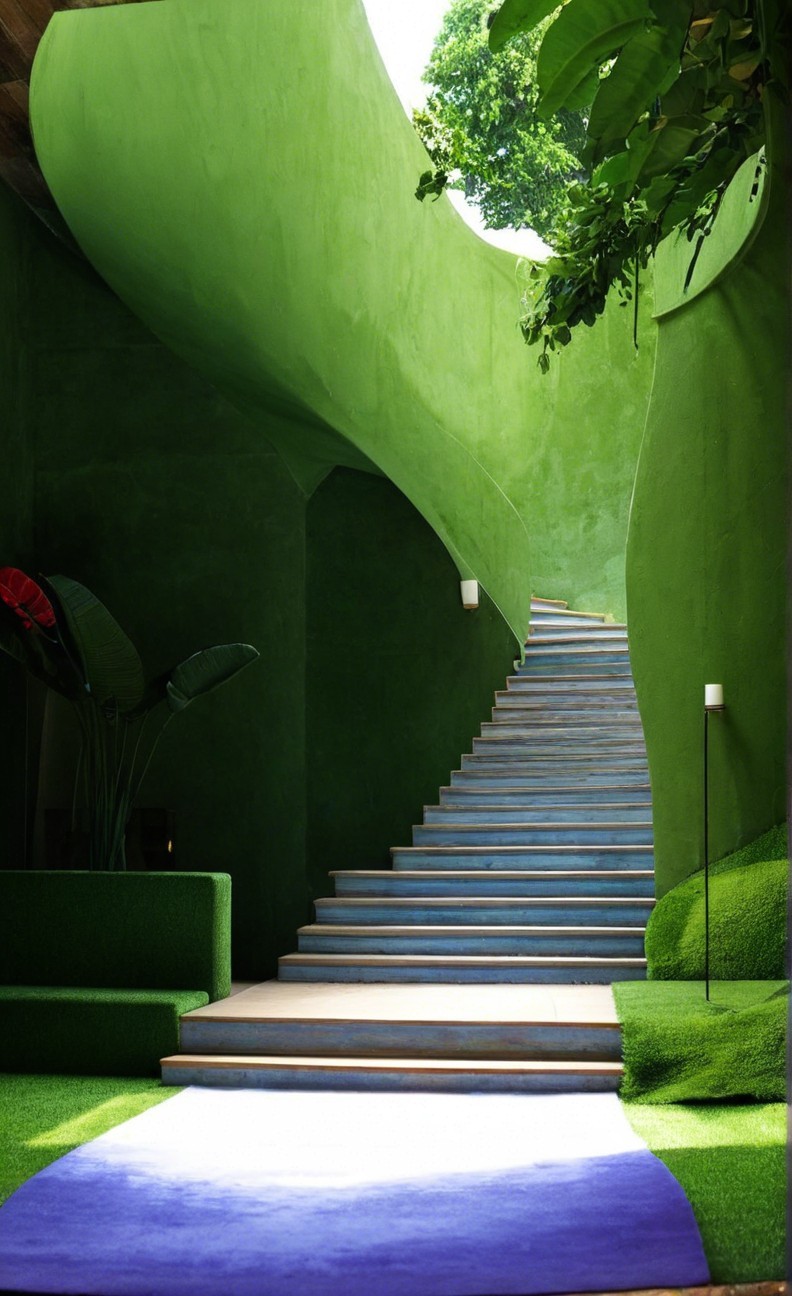 Vibrant Indoor Space with Green Palette and Curved Walls