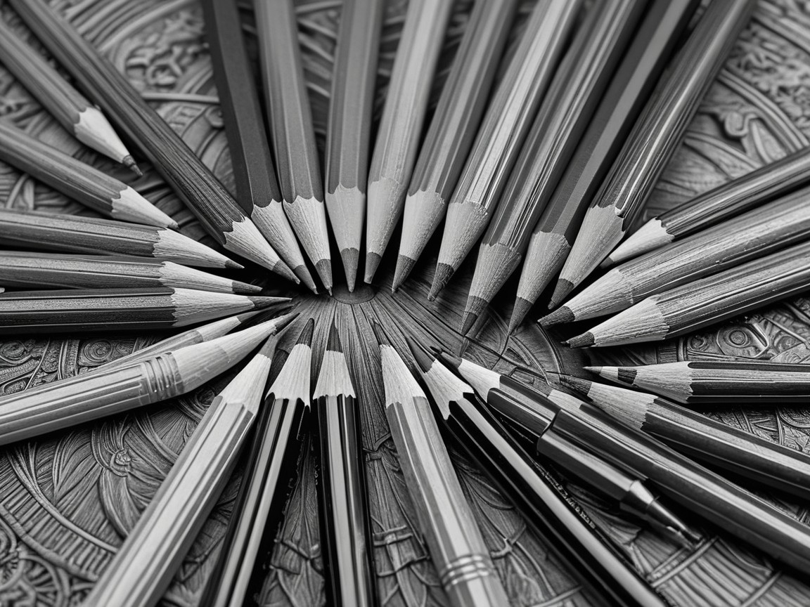 Circular Arrangement of Colored Pencils on Textured Surface