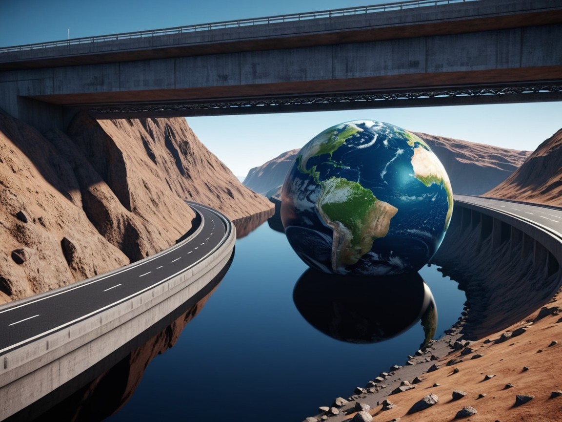 Surreal Landscape with Floating Earth Globe and Canyon