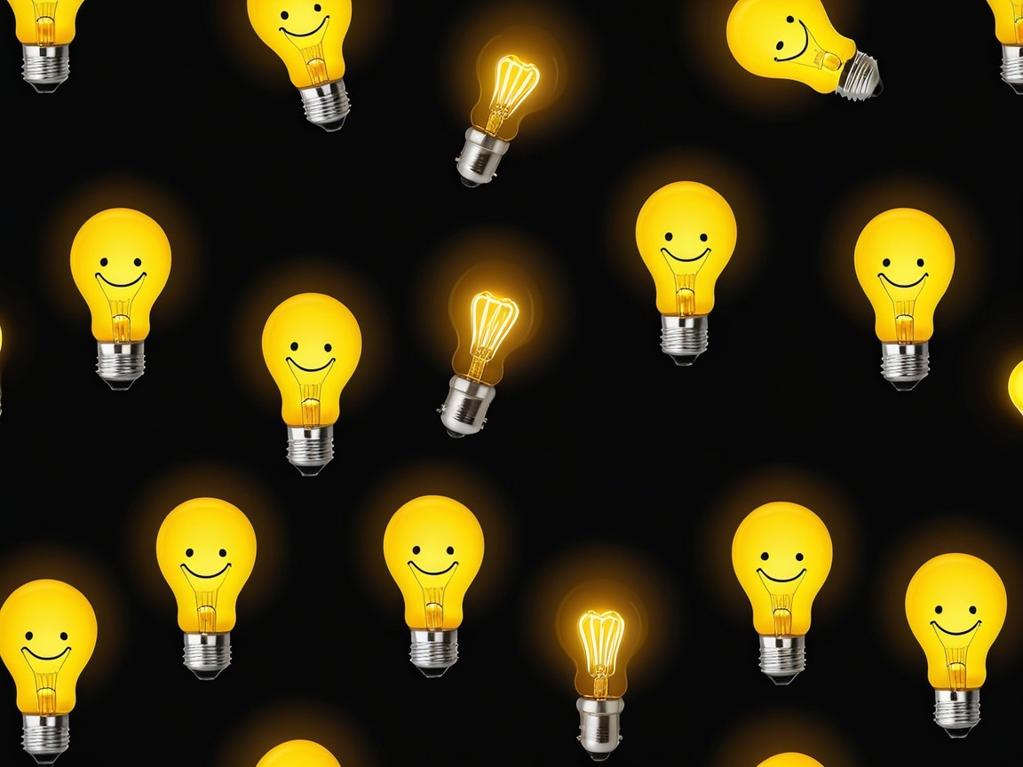 Whimsical Light Bulb Pattern with Smiling Faces
