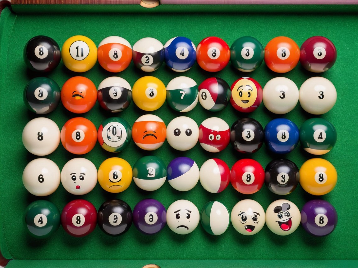 Vibrant Billiard Balls with Expressive Faces on Felt