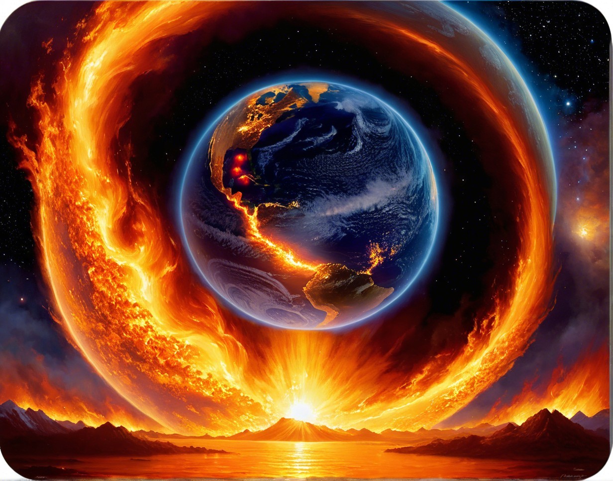 Earth-like Planet with Fiery Cracks and Cosmic Event