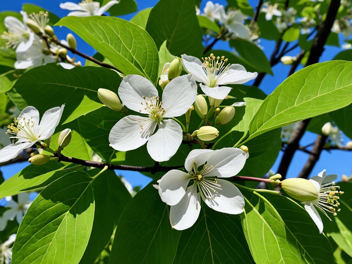 Close-up of White Flowers on a Branch in Spring