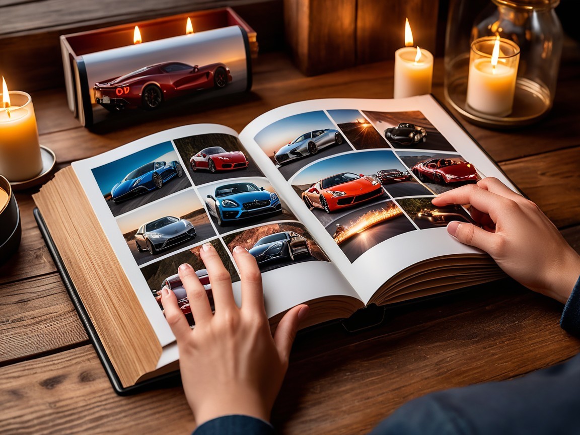 Luxury Sports Cars Photo Album in Cozy Setting