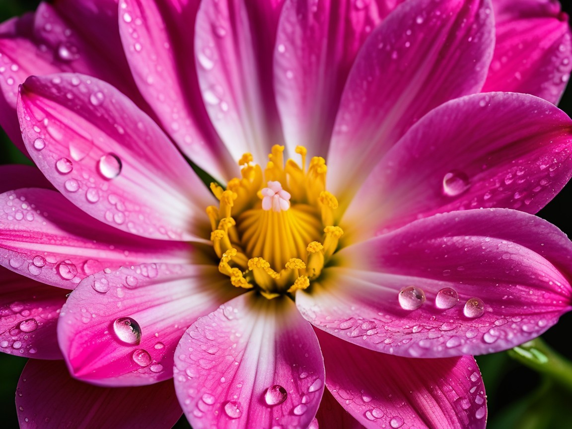 Close-Up of a Vibrant Pink Flower with Dewdrops