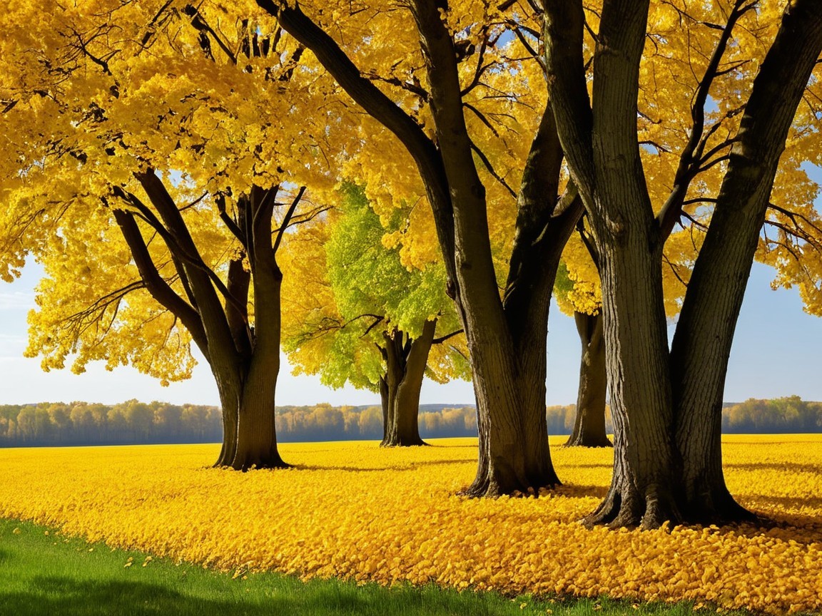 Vibrant Autumn Landscape with Yellow Leaves and Trees