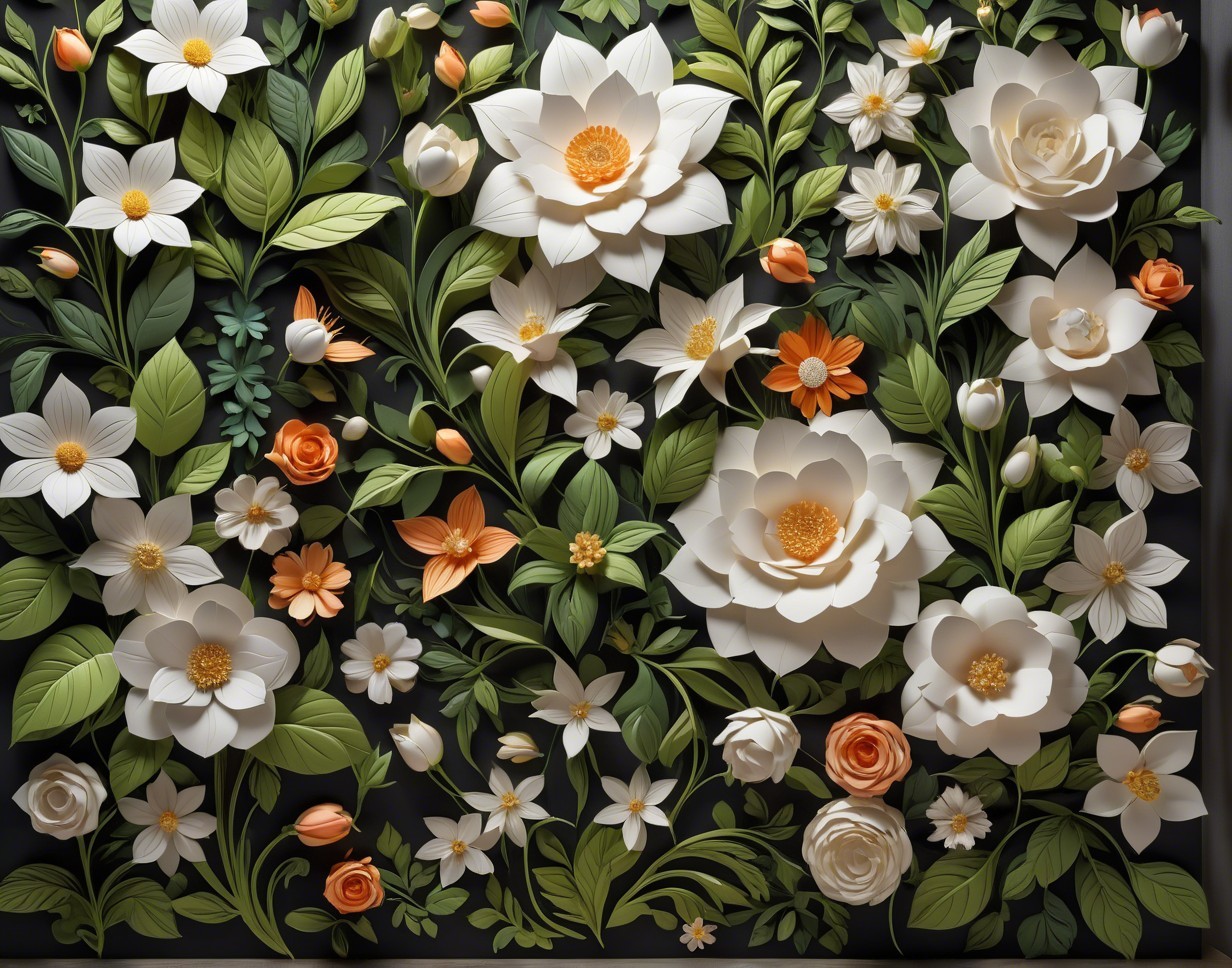 Macro Photograph of Paper Flowers and Leaves Arrangement