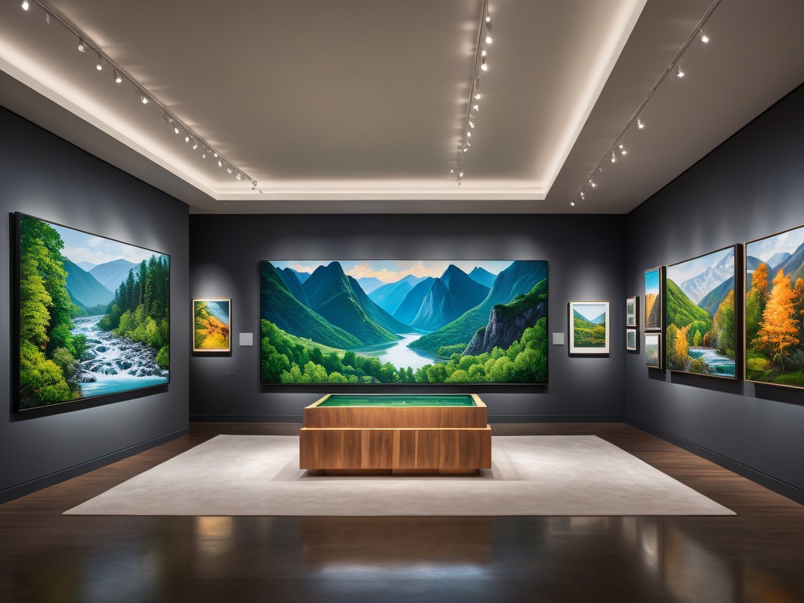 Modern Art Gallery with Vibrant Landscape Paintings