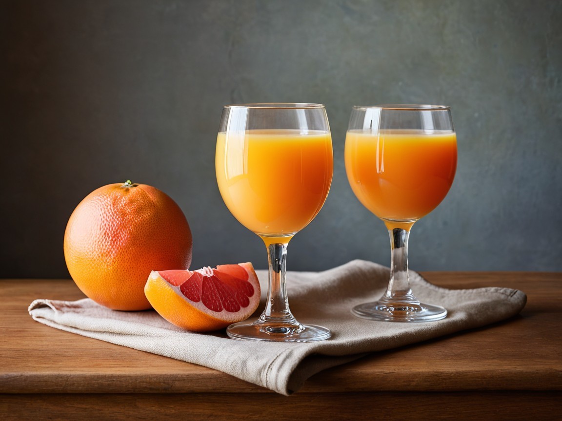 Elegant Glasses of Orange Juice with Fresh Fruit Display