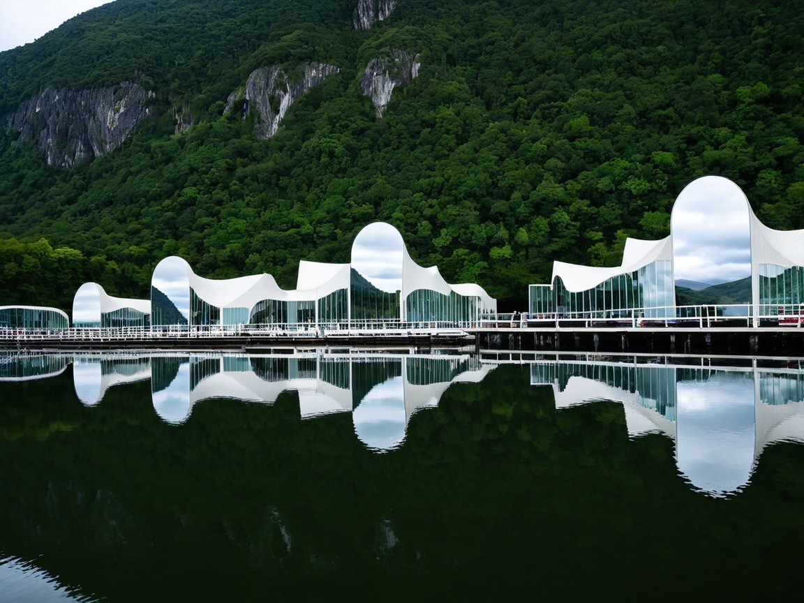 Modern architectural structure with wave-like roofs