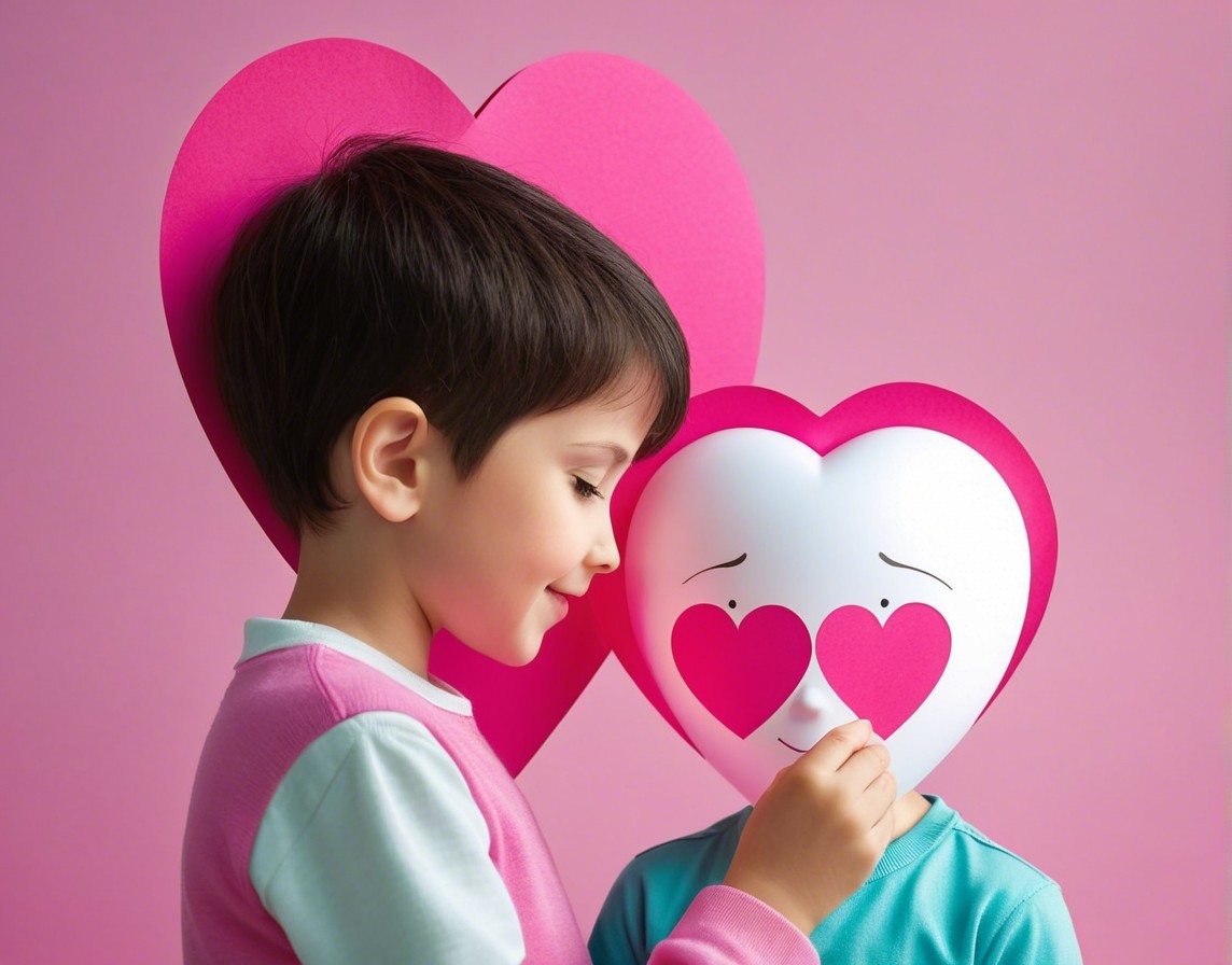Child with heart-shaped mask in playful scene