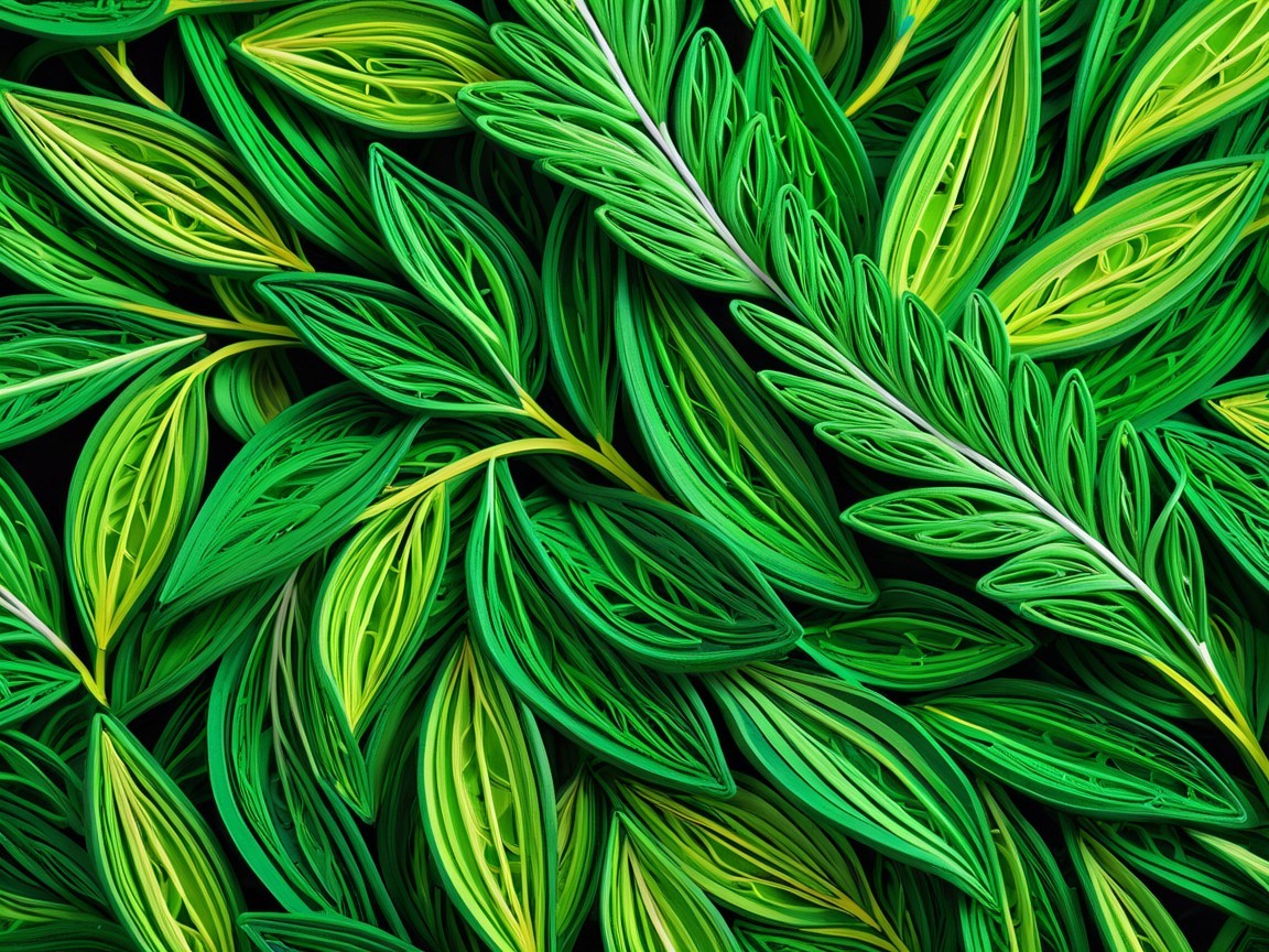 Vibrant Green Leaf Arrangement with Intricate Textures