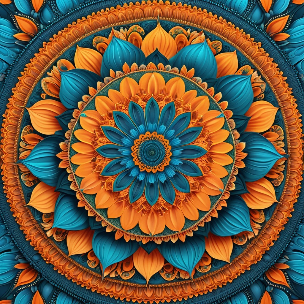 Vibrant Mandala Design with Blue and Orange Patterns