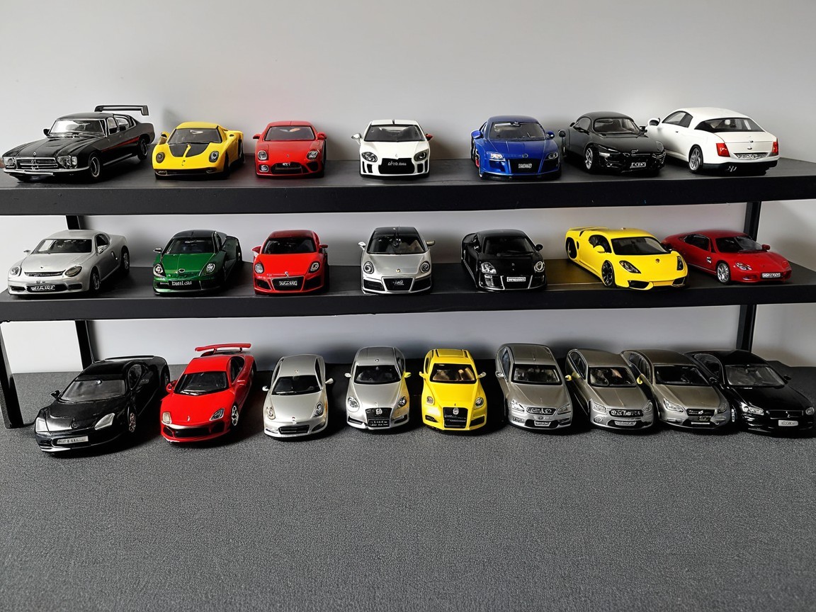 Die-Cast Model Cars Collection on Multi-Tiered Shelf