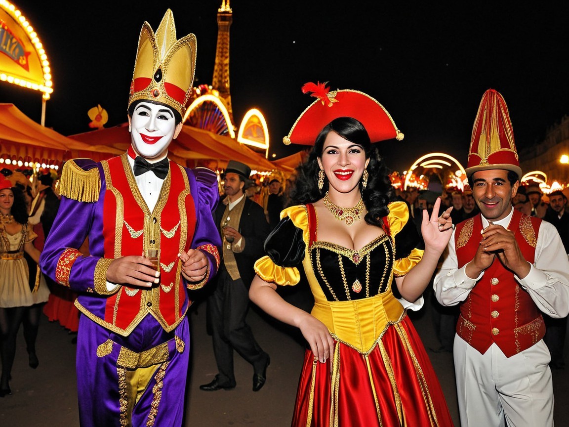 Vibrant Night Carnival Scene with Colorful Costumes