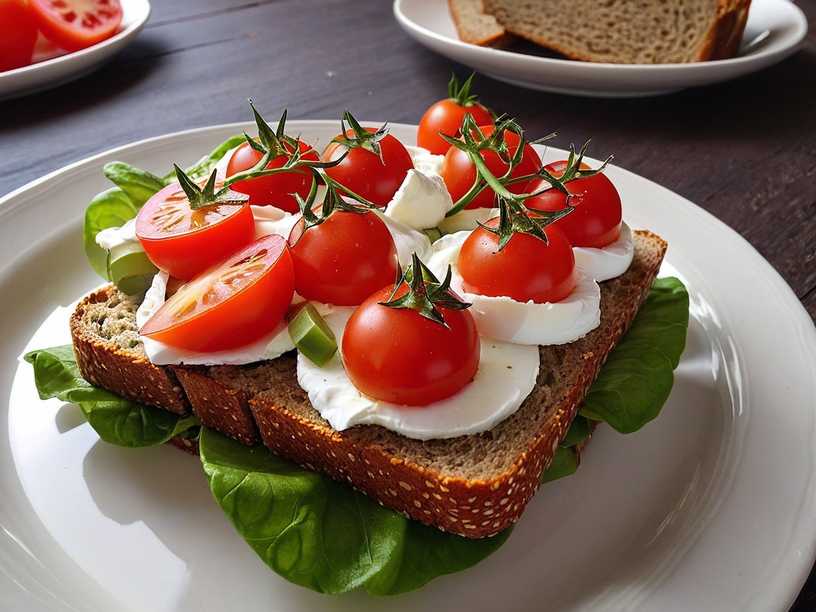 Vibrant Open-Face Sandwich with Spinach and Mozzarella