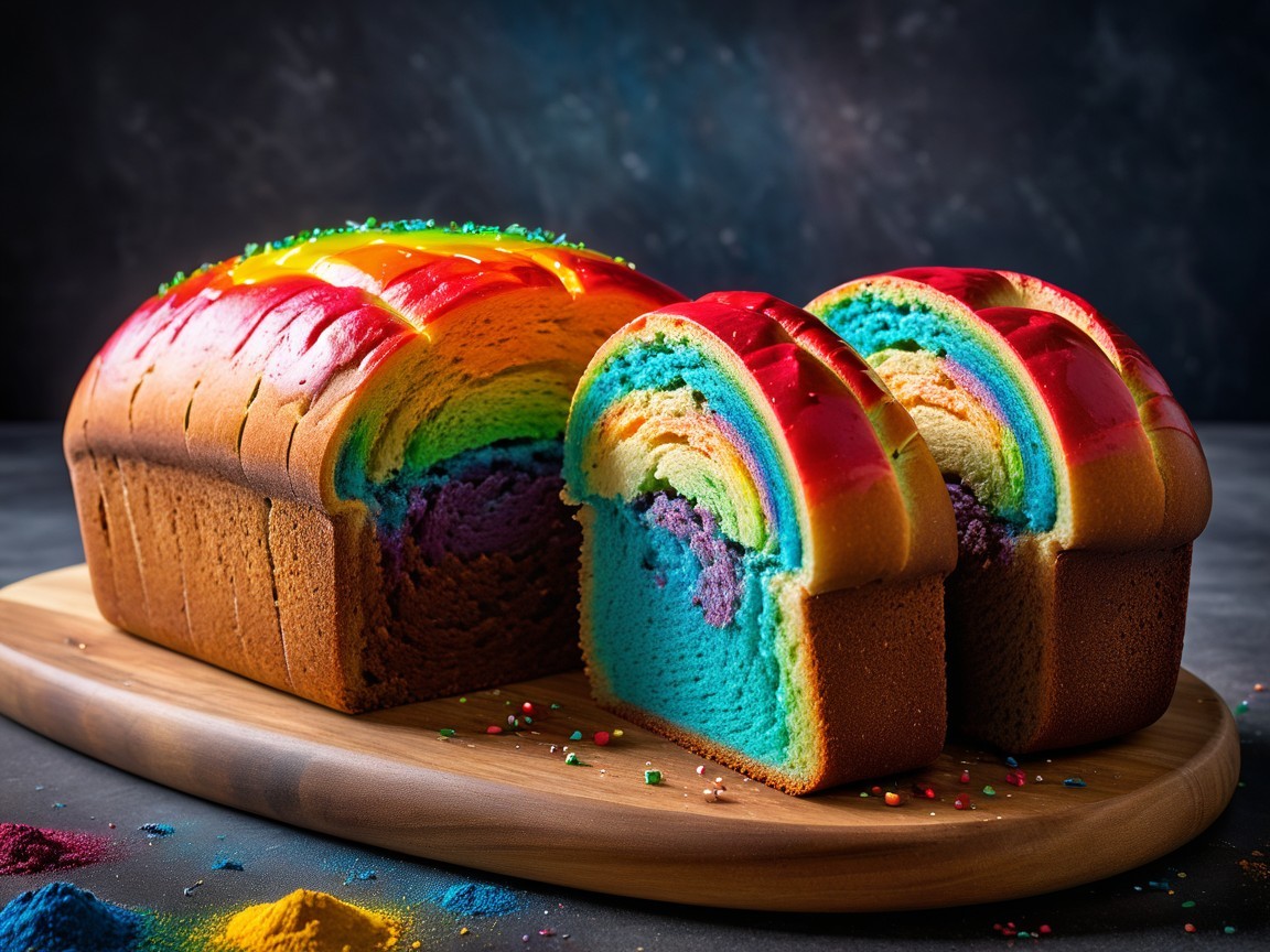 Vibrant Rainbow Loaf Cake with Colorful Icing
