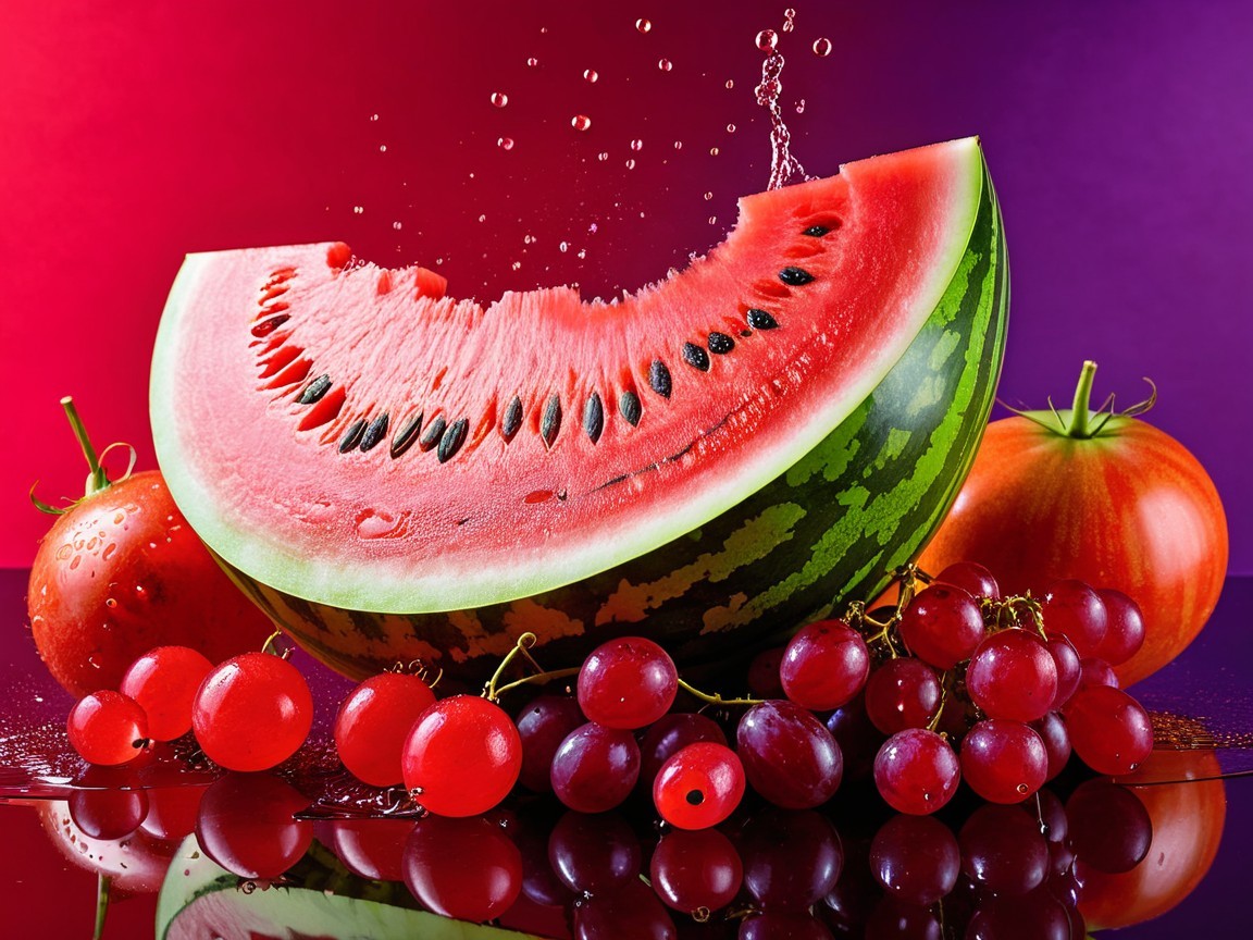 Vibrant Still Life of Fresh Fruits with Watermelon