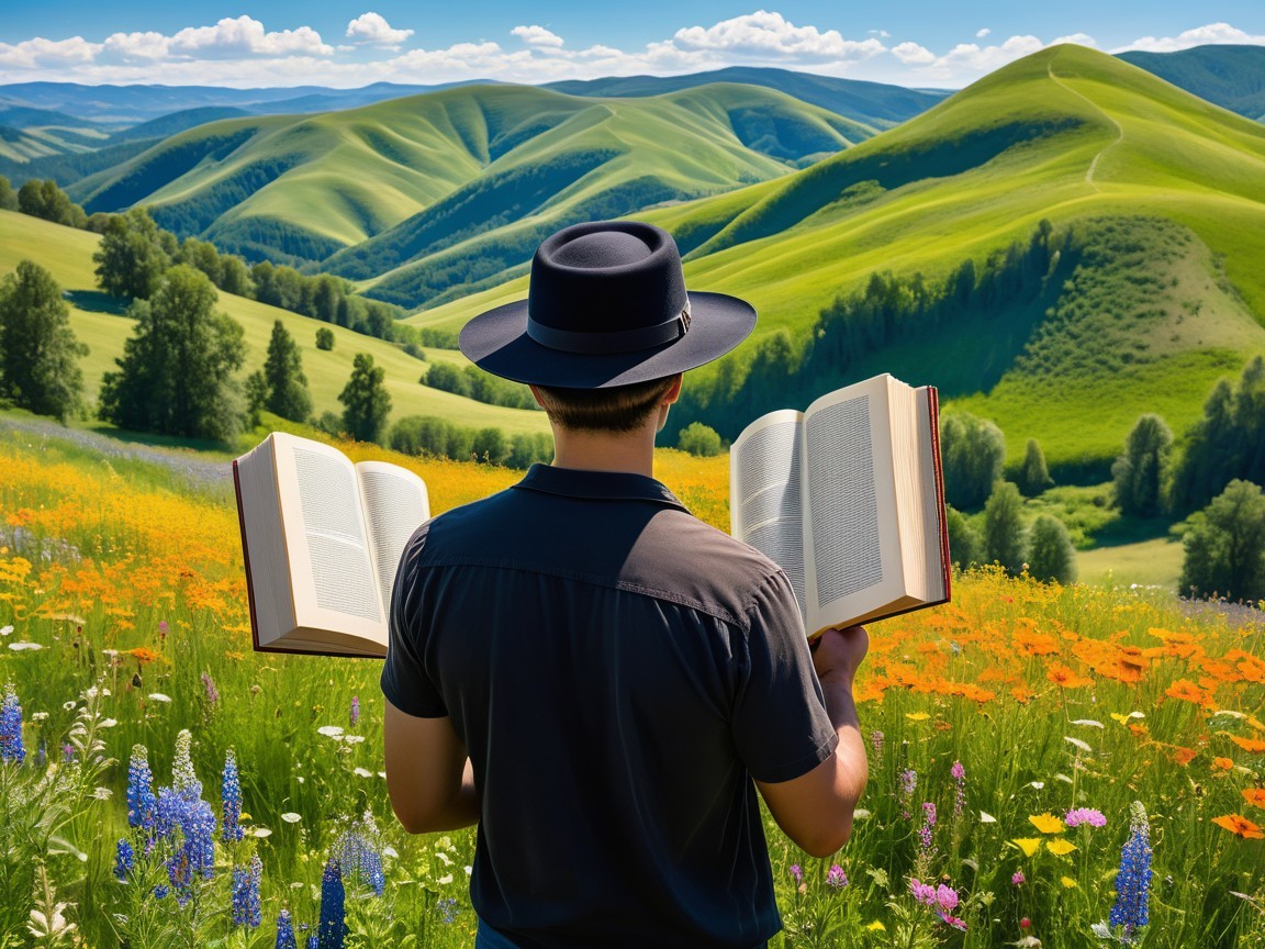 Person in Dark Hat Among Colorful Wildflowers