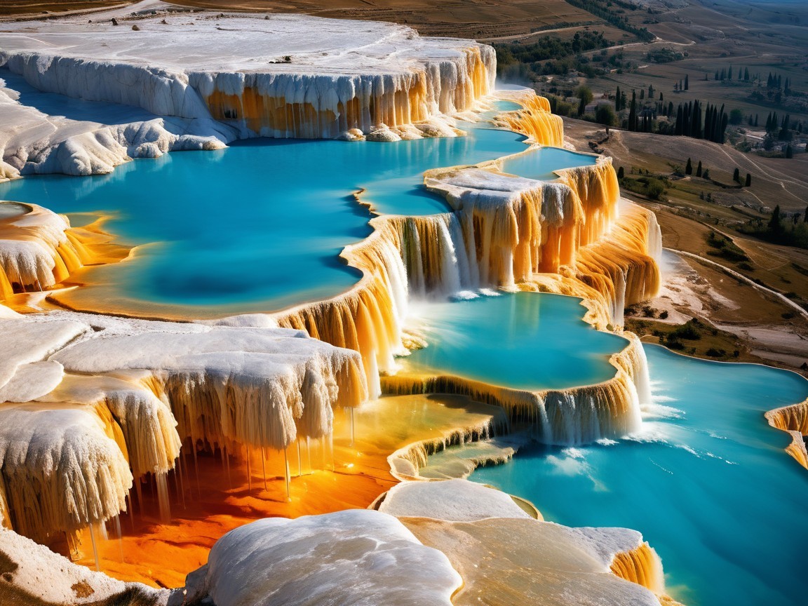 Cascading Thermal Pools and Travertine Terraces Landscape