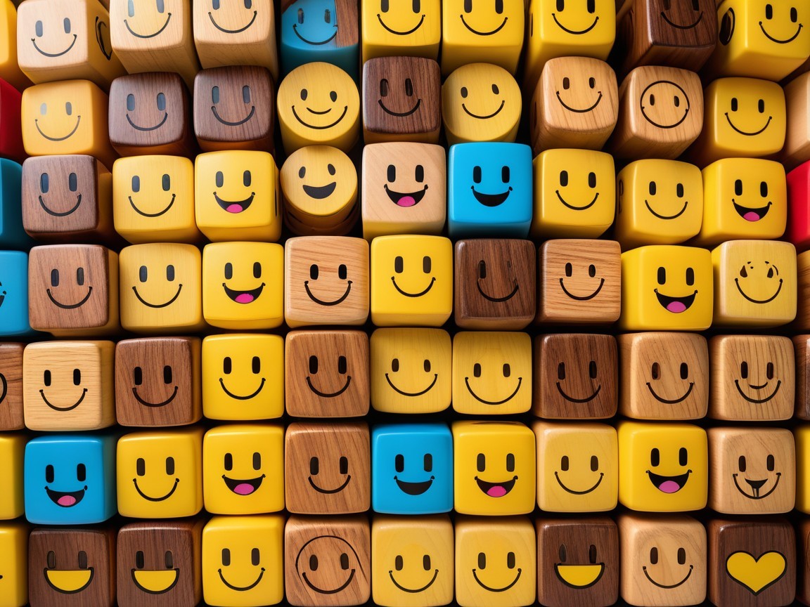 Colorful Wooden Blocks with Smiley Faces Displayed