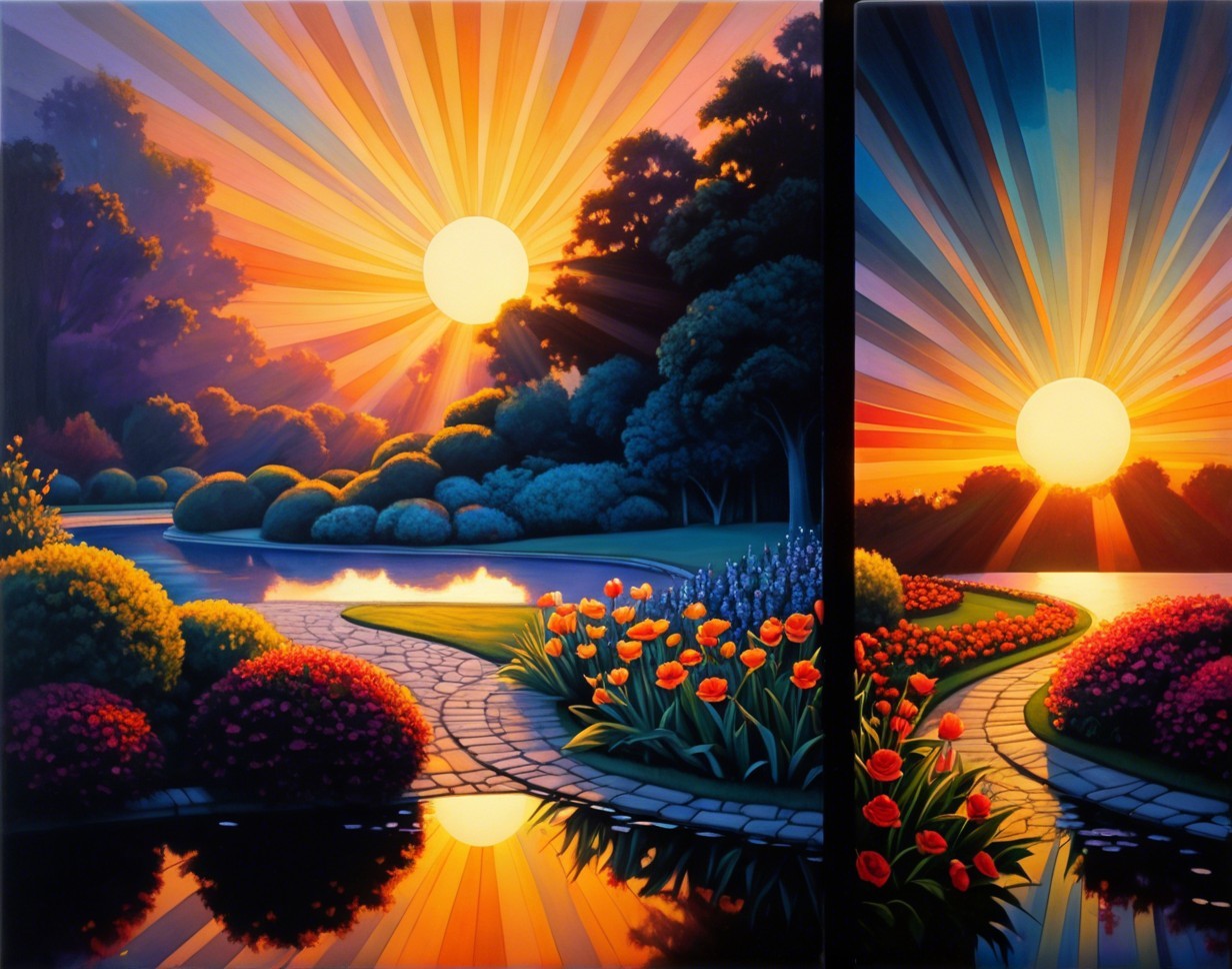 Dreamy Outdoor Sunset Scene with Colorful Reflections