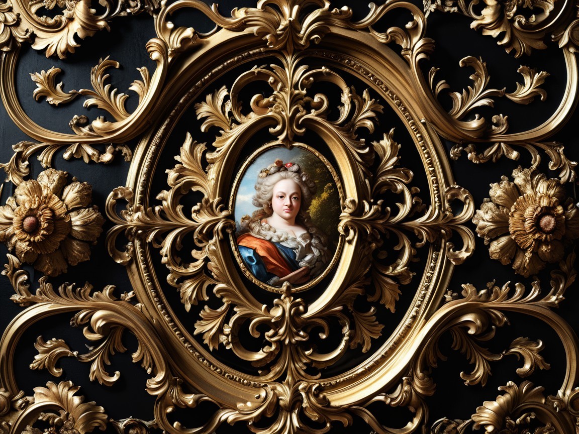 Ornate Baroque Wall Decoration with Elegant Portrait