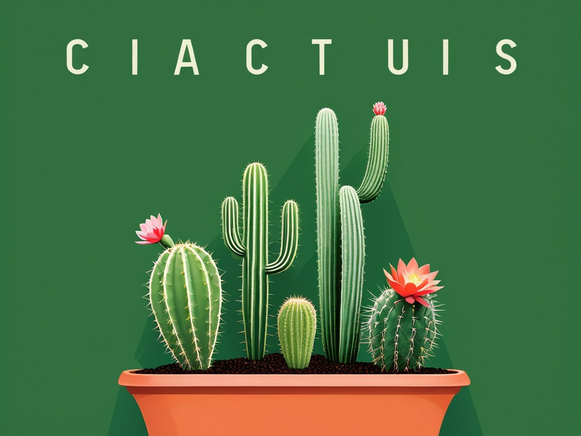 Vibrant Cacti in Terracotta Pot on Green Background
