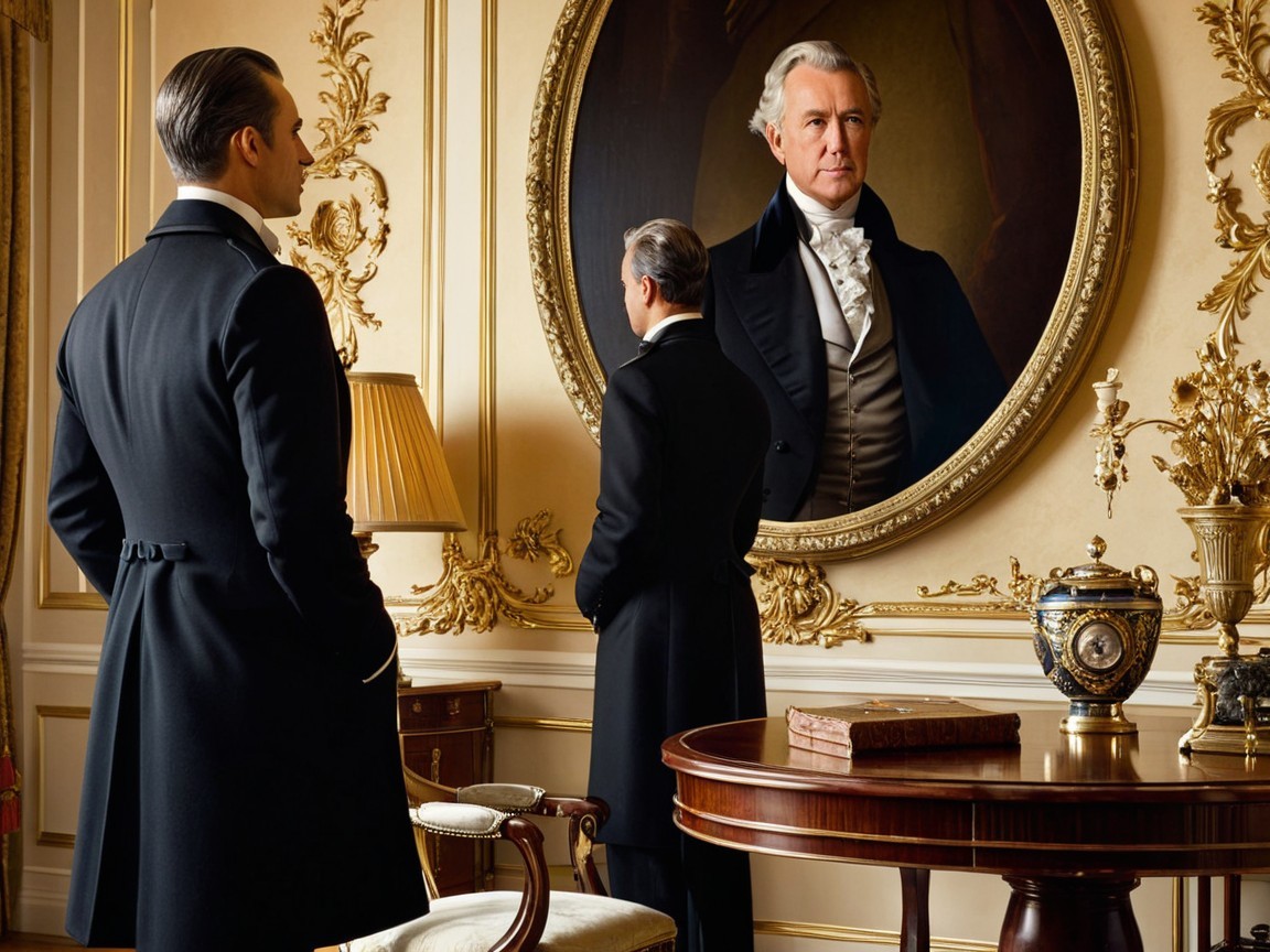 Elegant Men in Formal Attire in Ornate Room