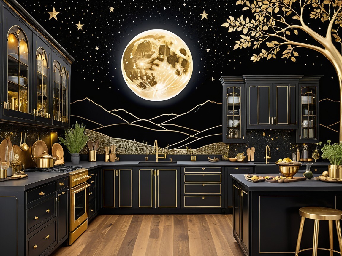 Maximalist Art Deco Kitchen with Black and Gold Design