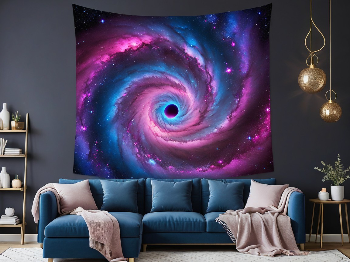 Galaxy-Themed Tapestry in Pink and Purple Hues