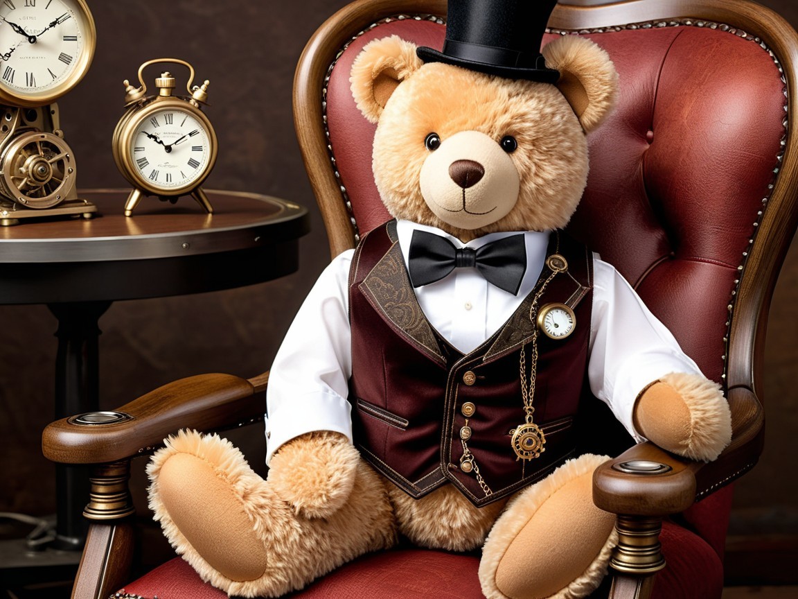 Teddy Bear in Vintage Armchair with Steampunk Decor