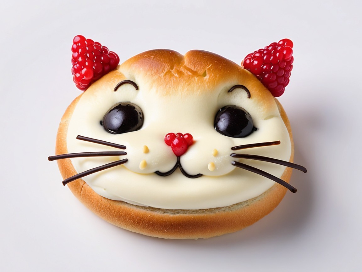 Whimsical Cat Face Dessert with Raspberries and Chocolate