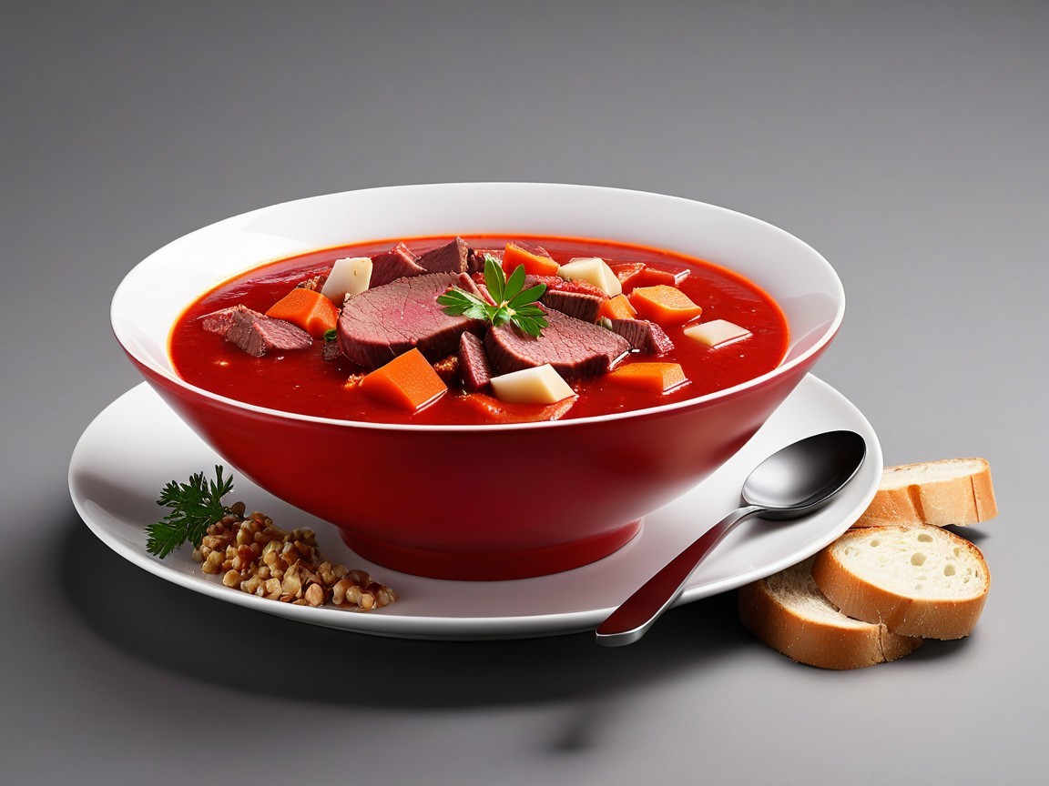 Hearty Beef Soup with Vegetables and Rustic Accompaniments