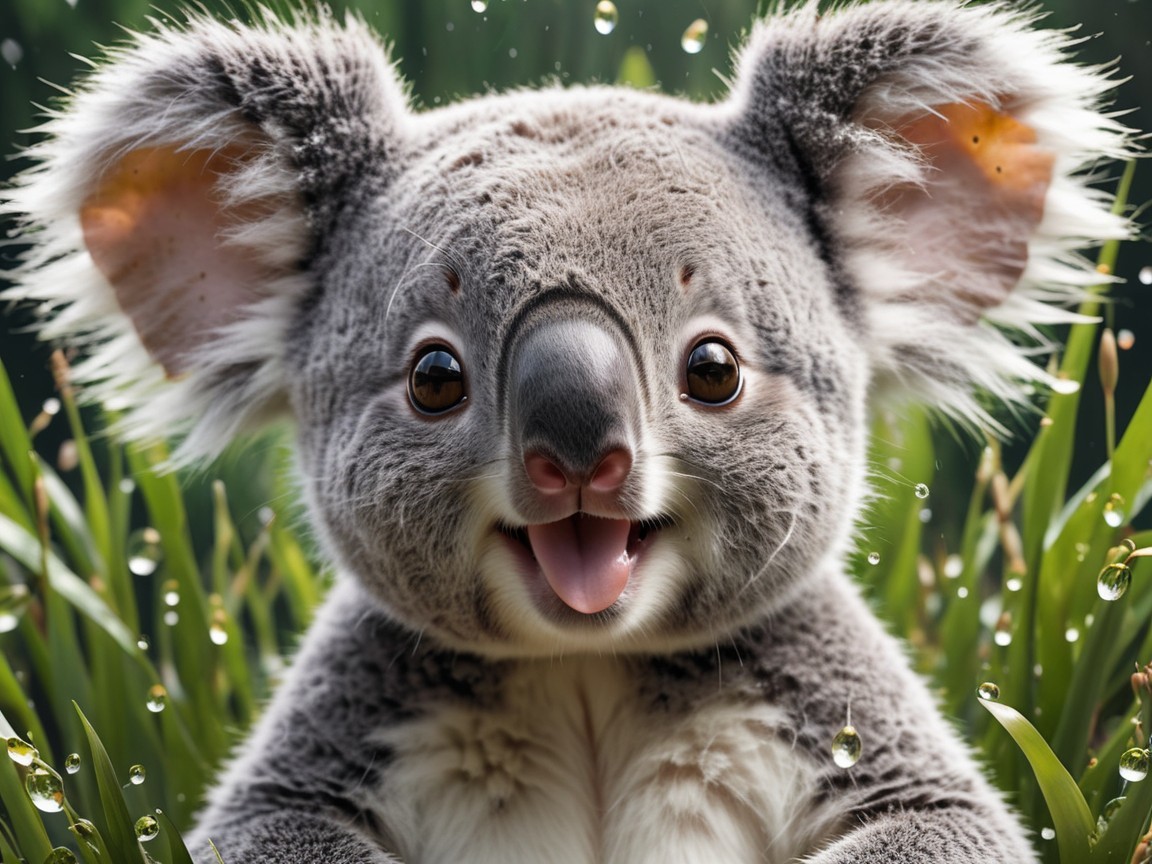 Close-up Portrait of a Baby Koala in Green Grass