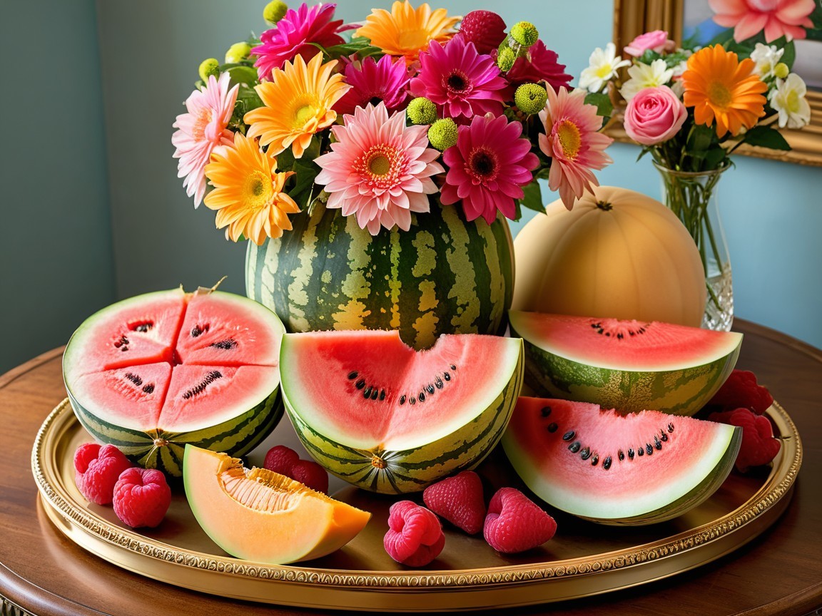Watermelon Floral Arrangement with Fresh Fruit Display