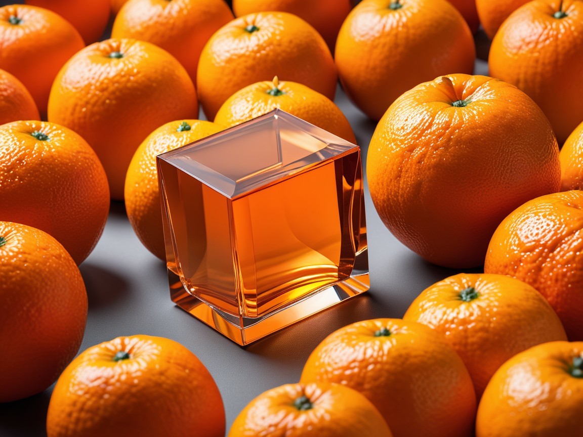 Vibrant Orange Liquid in Glass Bottle with Oranges