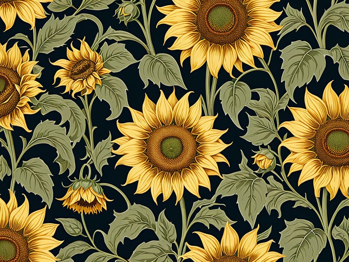 Vibrant sunflower floral pattern on dark background