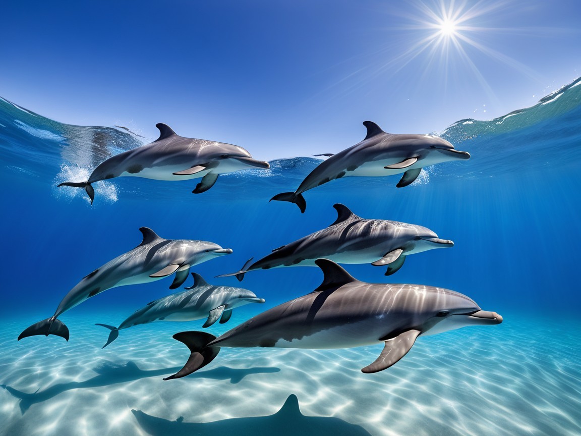 Dolphins Swimming Gracefully in Crystal-Clear Sea