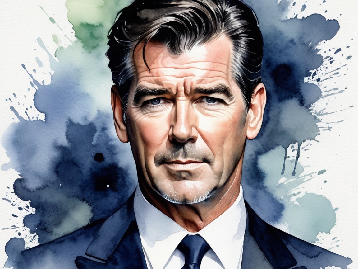 Distinguished Man in Formal Suit with Watercolor Backdrop
