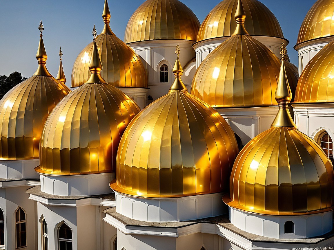 Ornate Golden Domes Against a Blue Sky Background