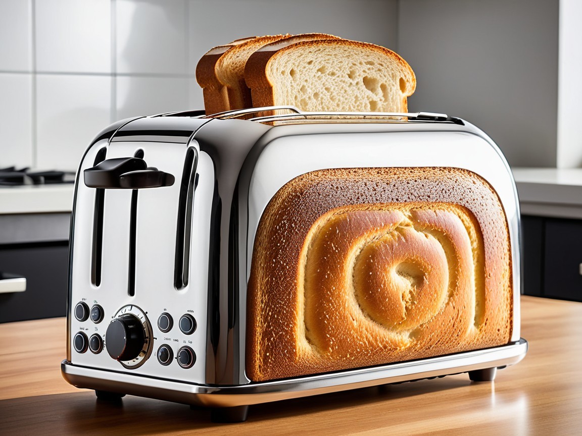 Chrome Toaster with Golden-Brown Spiral Bread