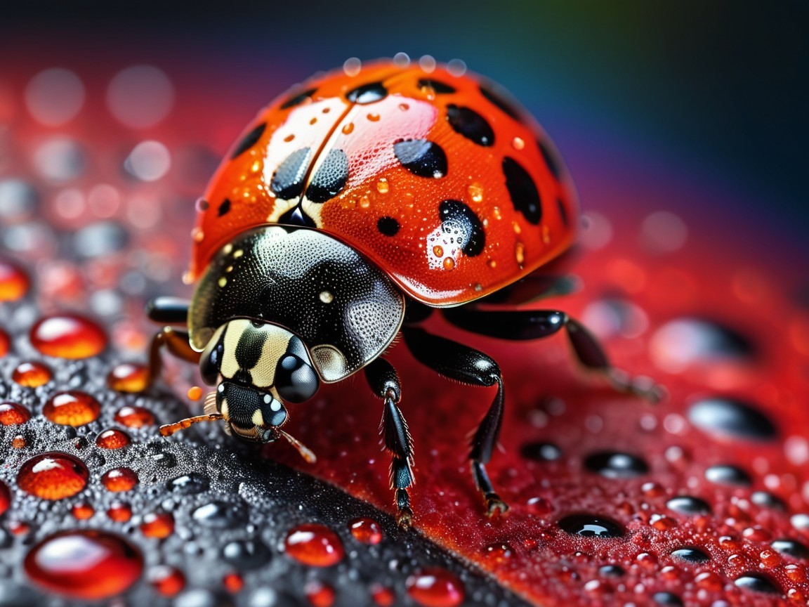 Close-up of a ladybug on a water droplet surface