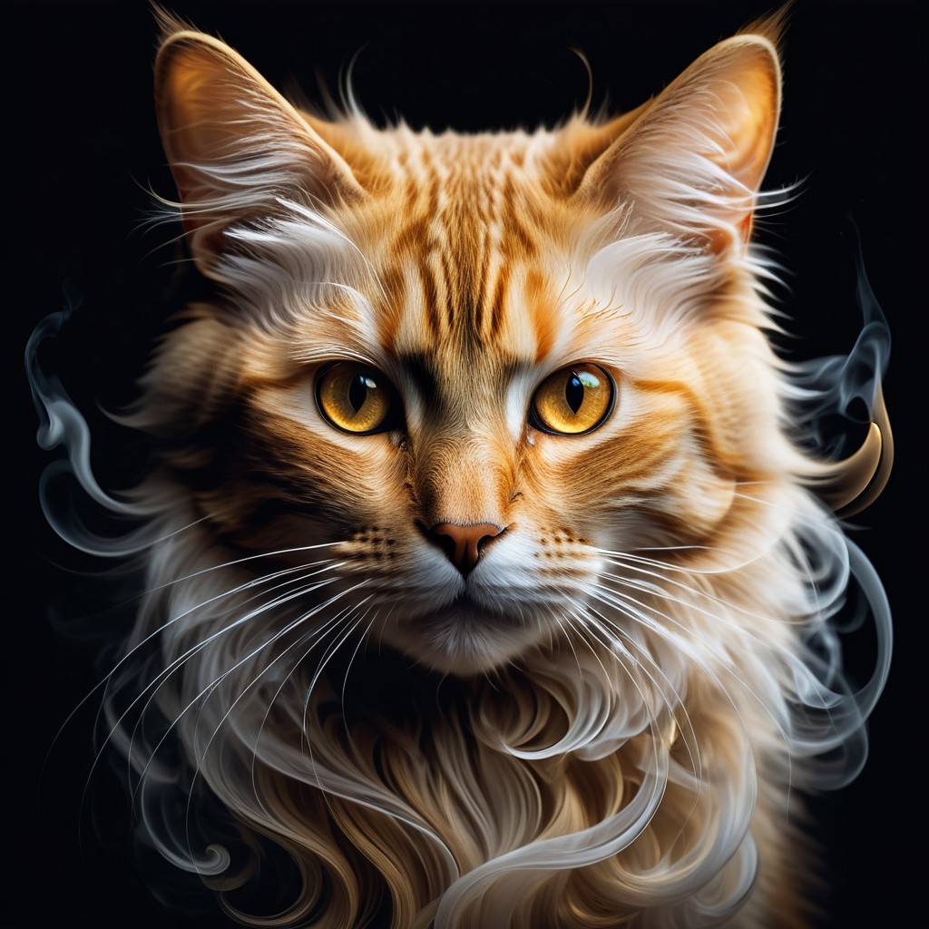 Majestic Orange Cat with Golden Eyes and Smoke Aura