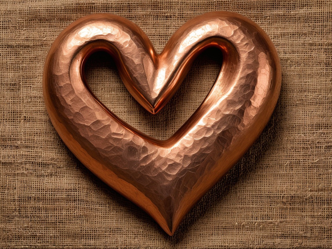 Handcrafted Hollow Hammered Bronze Heart on Burlap